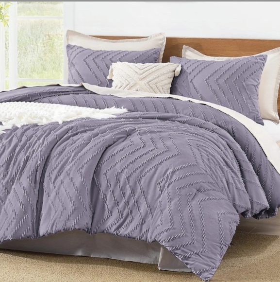 Lavender Gray Chevron Tufted Boho King Size Zigzag Comforter Shams Set Bedding - Picture 4 of 14